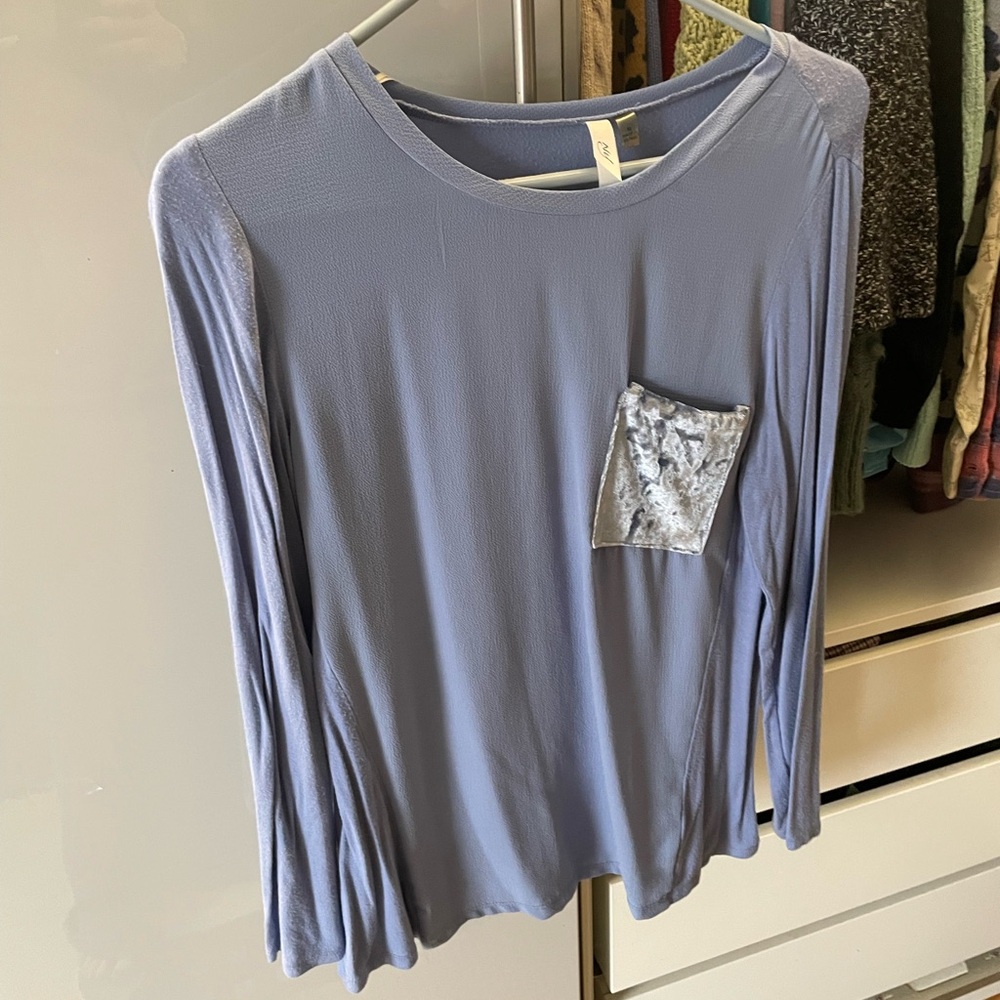 NY Collection Light Purple Long Sleeve Top with Pocket